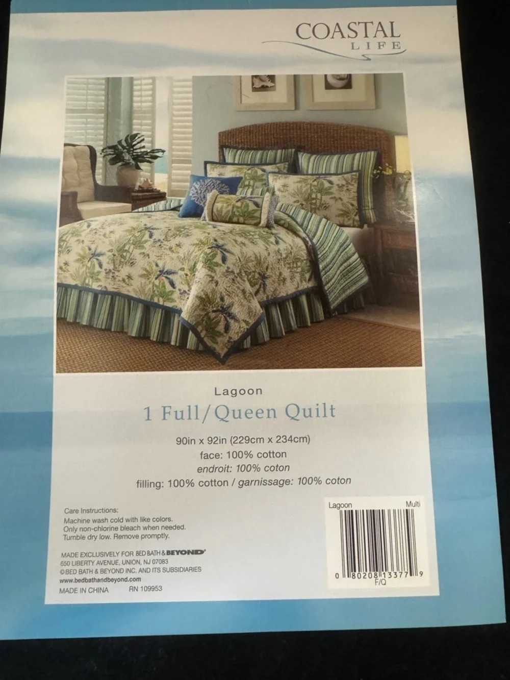 Coastal Life Full/Queen Quilt Set, 2 Shams & 3 Decorative Pillows in 100% cotton - Picture 15 of 15